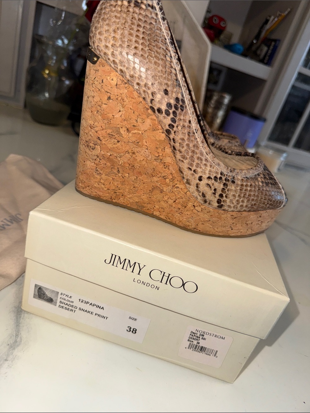 Jimmy Choo Brown Snake-Print Peep-Toe Platform Pumps
